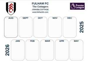 Fulham FC 2025/26 Wall Calendar