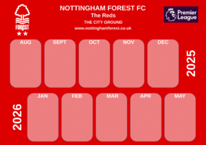 Nottingham Forest FC 2025/26 Wall Calendar