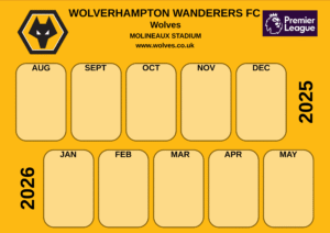 Wolverhampton Wanderers FC 2025/26 Wall Calendar